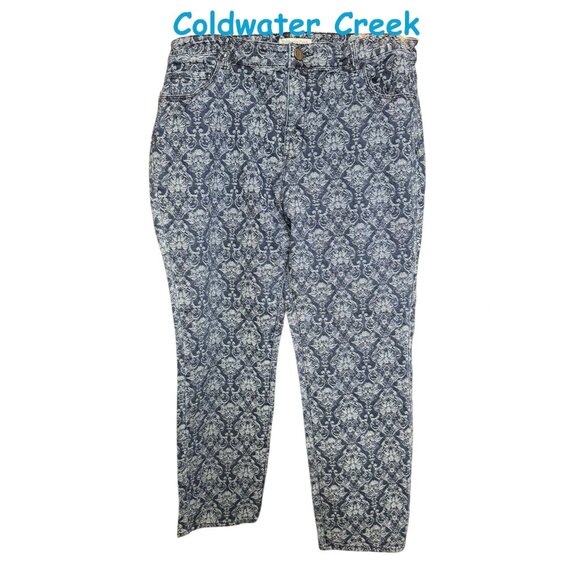 Coldwater Creek Natural Fit Blue & White Patterned Pants Jeans - Picture 8 of 13